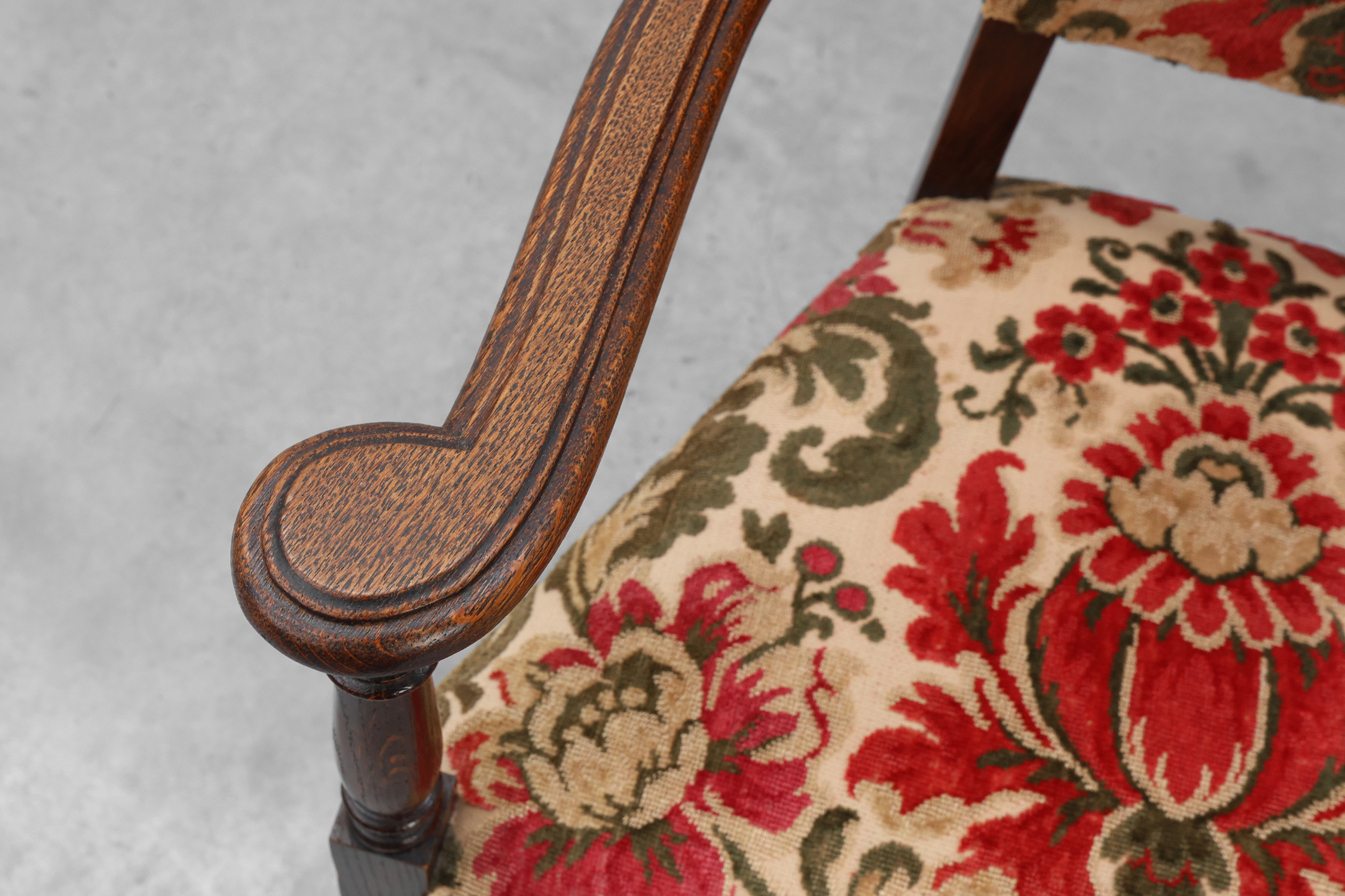 Antique oak Louis XIII style chair with floral upholstery, France ca. 1890thumbnail